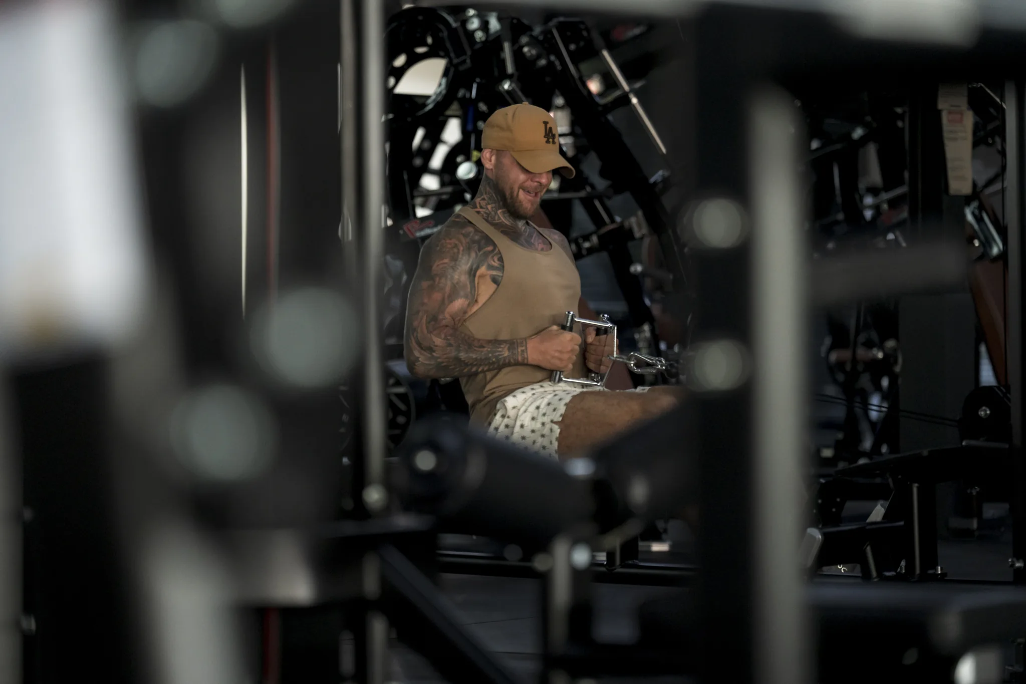 EMPOWER member training on a seated cable row machine in Kamala