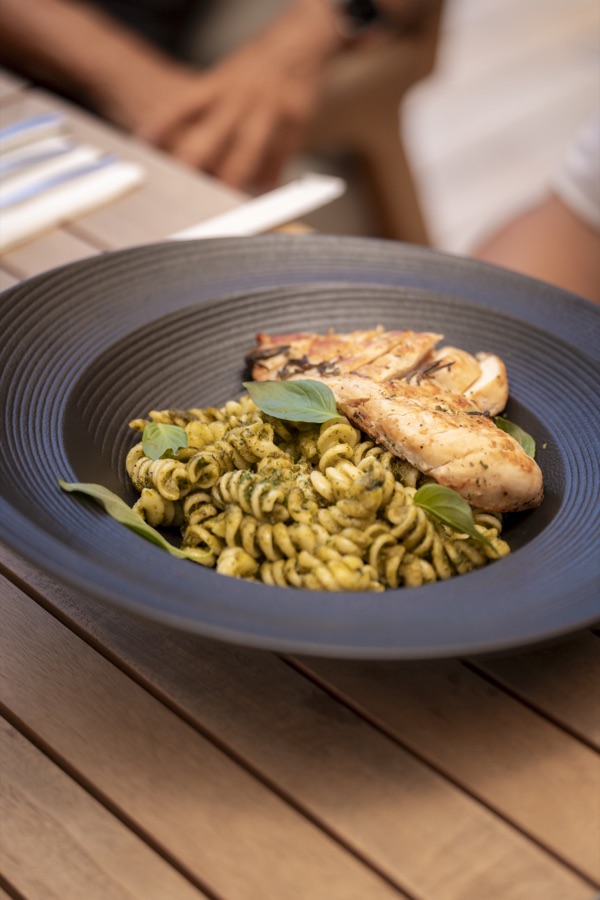 Pesto pasta with grilled chicken from NOURISH